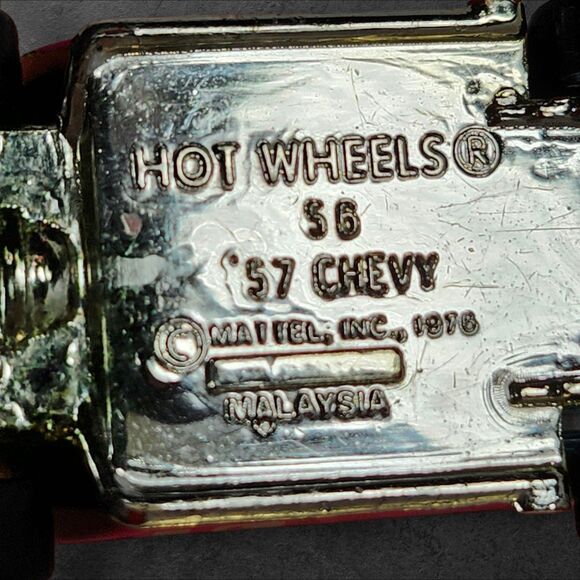 Vintage Hot Wheels '57 Chevy #56 Mattel 1976 Malaysia Orange Pink Triangle Retro - Picture 6 of 7